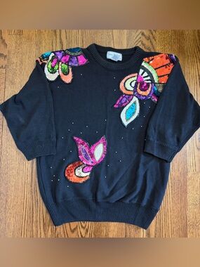 Lisa Ashley Originals Vintage Black Sequin Butterfly Sweater Size Medium